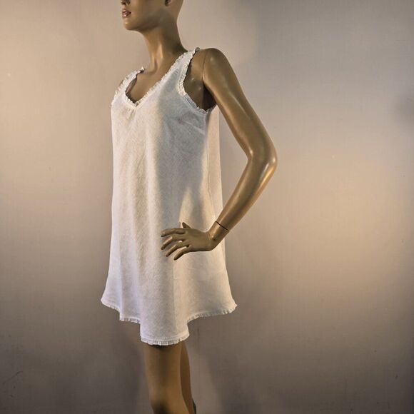 Julie Miles A-Line Frill Linen Dress Womens Medium White Sleeveless - Picture 6 of 13